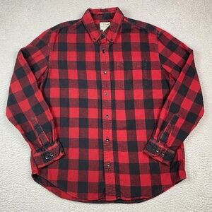 LL Bean Flannel Shirt Men's Size L Red Black Buffalo Plaid Long Sleeve Large